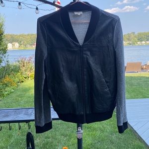 AG Gray Knit and Black Leather Lightweight Bomber Jacket